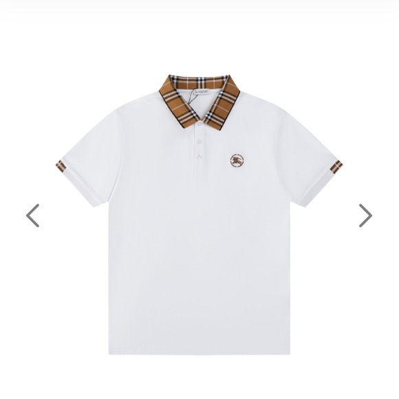 Burberry White Polo with Tan Plaid Accents